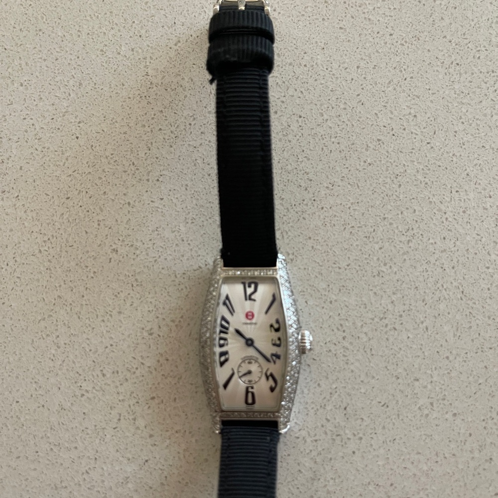 MICHELE Diamond encrusted Watch with original Black Strap